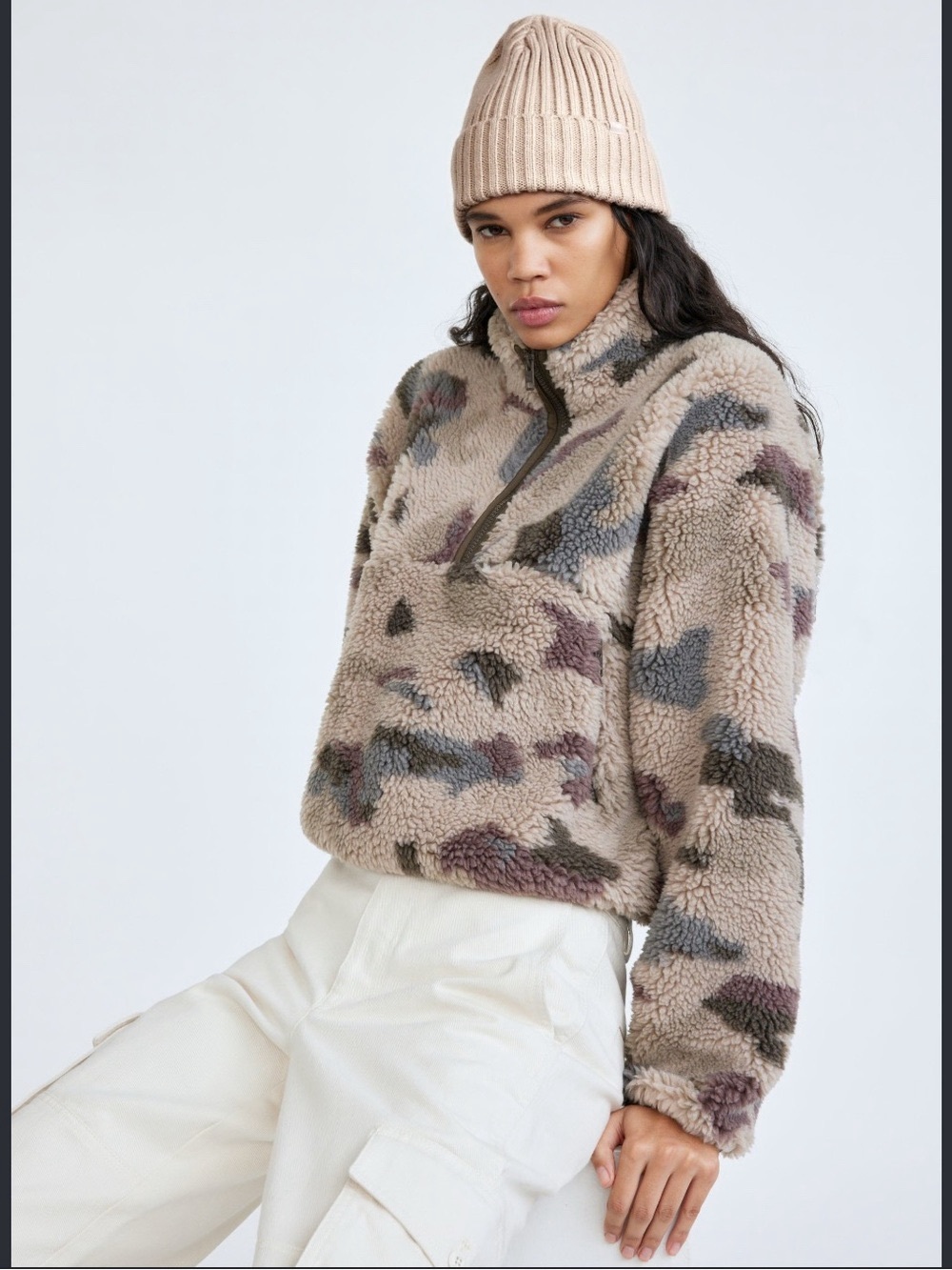 Aritzia TNA Rush Camo Sherpa Sweater